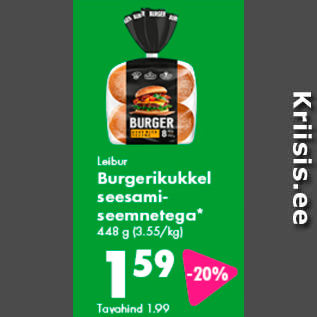 Allahindlus - Leibur Burgerikukkel seesami-seemnetega* 448 g