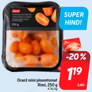 Скидка - Оранжевые мини-сливовые помидоры Rimi, 250 г