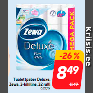Скидка - Туалетная бумага Deluxe, Zewa, 3 слоя, 32 рулона
