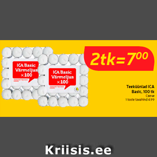 Allahindlus - Teeküünlad ICA Basic, 100 tk