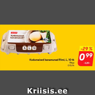Allahindlus - Kodumaised kanamunad Rimi, L, 10 tk