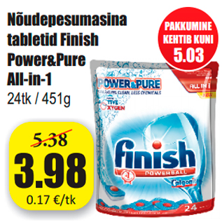 Allahindlus - Nõudepesumasina tabletid Finish Power&Pure All-in-1