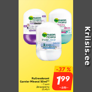 Allahindlus - Rullreodorant Garnier Mineral 50ml**