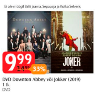 Allahindlus - DVD Downton Abbey või Jokker (2019) 1 tk