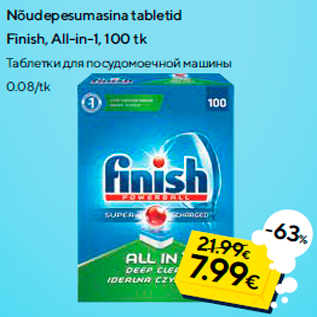 Allahindlus - Nõudepesumasina tabletid Finish, All-in-1, 100 tk