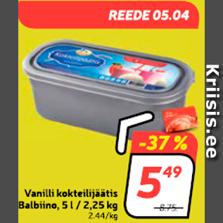 Скидка - Ванильное коктейльное мороженое Balbino, 5 л / 2,25 кг