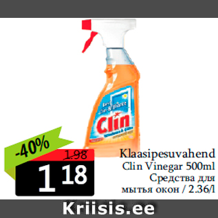 Allahindlus - Klaasipesuvahend Clin Vinegar 500ml