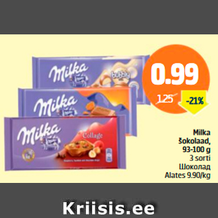 Allahindlus - Milka šokolaad, 93-100 g