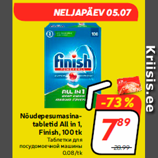 Allahindlus - Nõudepesumasinatabletid All in 1, Finish, 100 tk