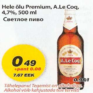 Allahindlus - Hele õlu Premium,A.Le Coq