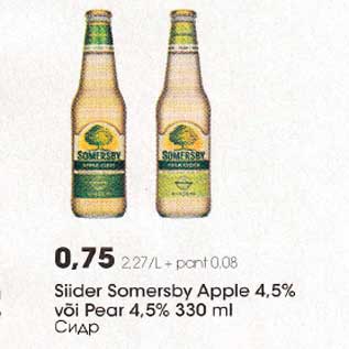 Allahindlus - Siider Somersby Apple 4.5% või Pear 4,5% 330 ml