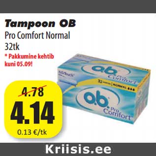 Allahindlus - Tampoon OB Pro Comfort Normal 32tk