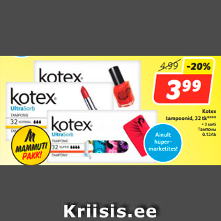 Allahindlus - Kotex tampoonid, 32 tk****