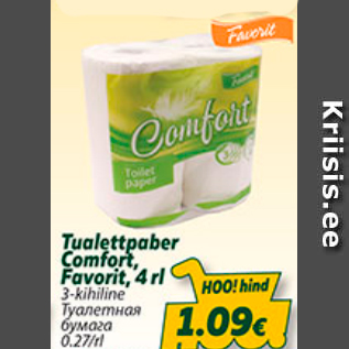 Allahindlus - Tualettpaber Comfort, Favorit, 4 rl