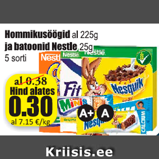 Allahindlus - Hommiku söögid al 225 g ja batoonid Nestle 25 g