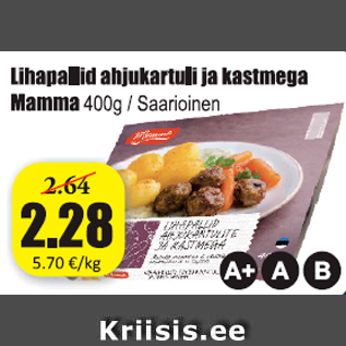 Allahindlus - Lihapallid ahjukartuli ja kastmega Mamma