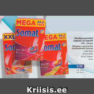 Allahindlus - Nõudepesumasina tabletid või kapslid XXL, Somat