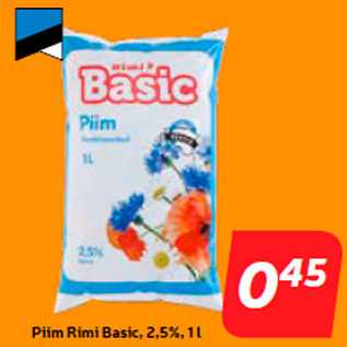 Скидка - Молоко Rimi Basic, 2.5%, 1 л