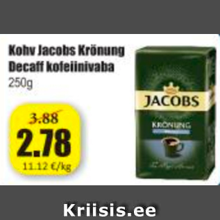 Allahindlus - Kohv Jacobs Krönung Decaff kofeiinivaba 250 g