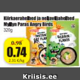 Allahindlus - Kiirkaerahelbed ja neljaviljahelbed Myllyn Paras Anras Angry Birds 320 g