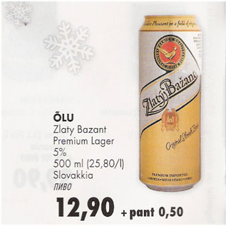 Allahindlus - Õlu Zlaty Bazant Premium Lager