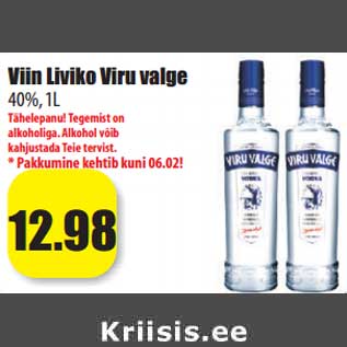 Allahindlus - Viin Liviko Viru valge 40%, 1L