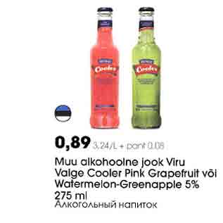 Allahindlus - Muu alkohoolne jook Viru Valge Cooler Pink Grapefruit või Watermelon-Greenapple 5% 275 ml