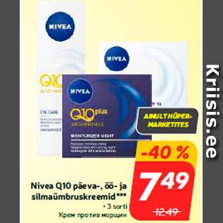 Allahindlus - Nivea Q10 päeva-, öö- ja silmaümbruskreemid*** • 3 sorti