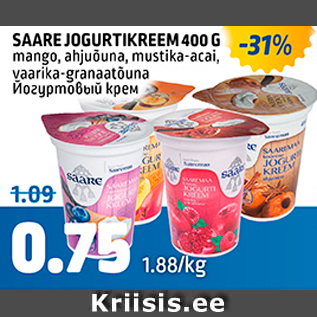 Allahindlus - SAARE JOGURTIKREEM 400 G