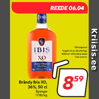Allahindlus - Brändy Ibis X0, 36%, 50 cl