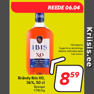 Allahindlus - Brändy Ibis X0, 36%, 50 cl