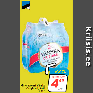 Allahindlus - Mineraalvesi Värska Originaal, 6x1 l