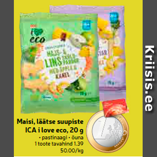 Allahindlus - Maisi, läätse suupiste ICA i love eco, 20 g