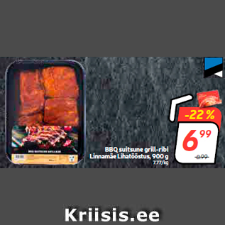 Allahindlus - BBQ suitsune grill-ribi Linnamäe Lihatööstus, 900 g