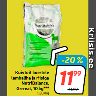 Allahindlus - Kuivtoit koertele lambaliha ja riisiga NutriBalance, Grrreat, 10 kg***