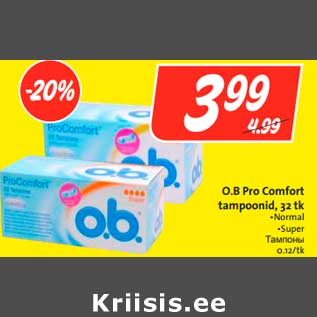 Allahindlus - O.B Pro Comfort tampoonid, 32 tk