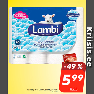 Скидка - Туалетная бумага Lambi, 3 слоя, 24 рулона