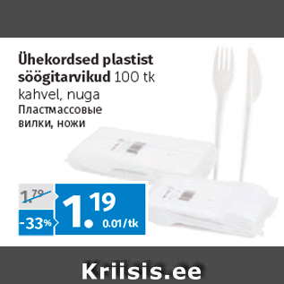 Allahindlus - Ühekordsed plastist söögitarvikud 100 tk