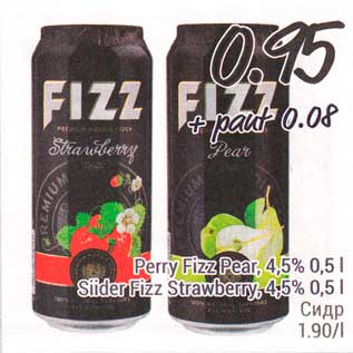 Allahindlus - Perry Fizz Pear, 4,5%, 0,5 l; Siider Fizz Strawberry, 4,5%, 0,5 l