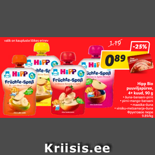 Allahindlus - Hipp Bio puuviljapüree, 4+ kuud, 90 g