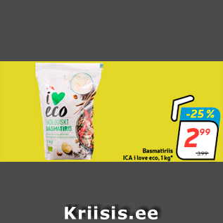 Allahindlus - Basmatiriis ICA i love eco, 1 kg*