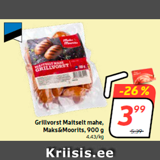 Allahindlus - Grillvorst Maitselt mahe, Maks&Moorits, 900 g