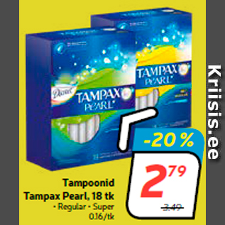 Allahindlus - Tampoonid Tampax Pearl, 18 tk