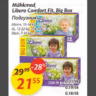 Allahindlus - Mähkmed Libero CDomfort Fit, Big Box Maxi+,10-16 kg,112 tk, XL, 12-22kg, 104 tk,Maxi, 7-14 kg, 120 tk