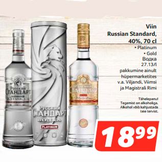 Allahindlus - Viin Russian Standard, 40%, 70 cl • Platinum • Gold