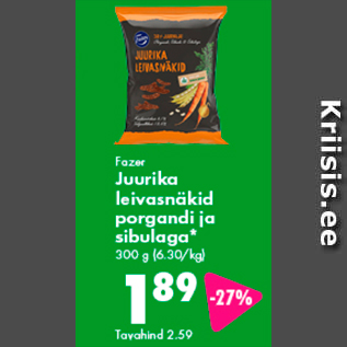 Allahindlus - Fazer Juurika leivasnäkid porgandi ja sibulaga* 300 g