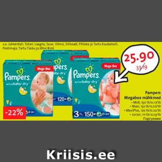 Allahindlus - Pampers Megabox mähkmed