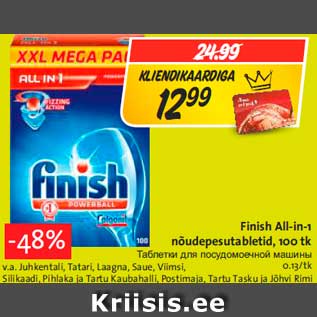 Allahindlus - Finish All-in-1 nõudepesutabletid, 100 tk