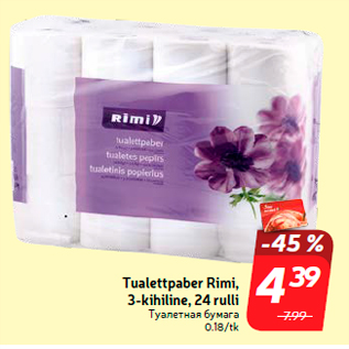 Allahindlus - Tualettpaber Rimi, 3-kihiline, 24 rulli