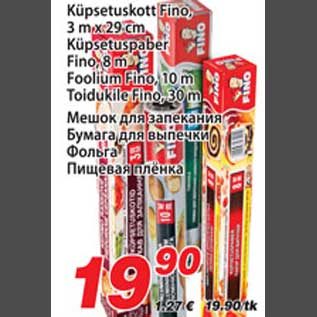 Allahindlus - Küpsetuskott Fino Küpsetuspaber Foolium Toidukile
